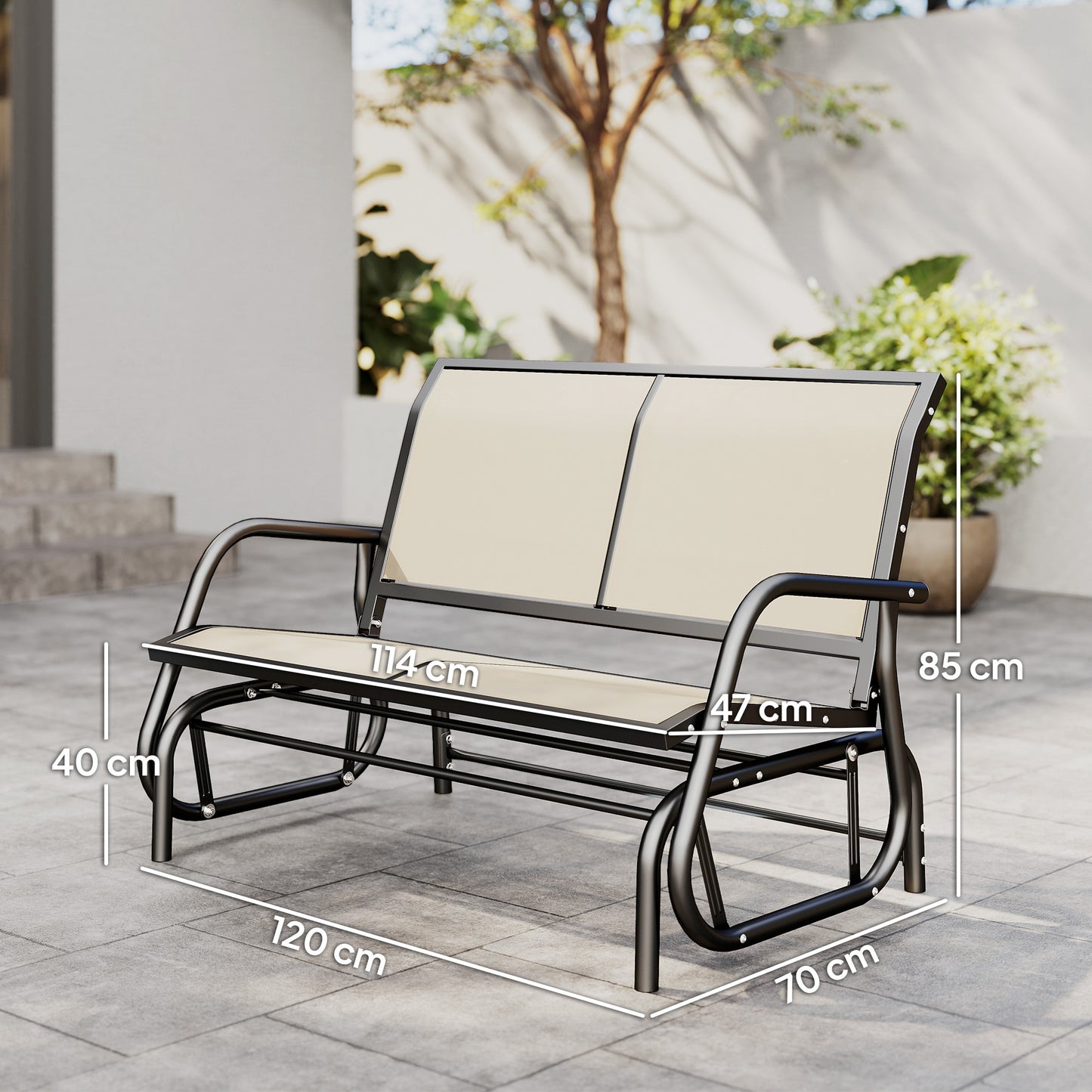 2-Person Outdoor Glider Bench Patio Double Swing Gliding Chair Loveseat w/Power Coated Steel Frame for Garden Patio Porch
