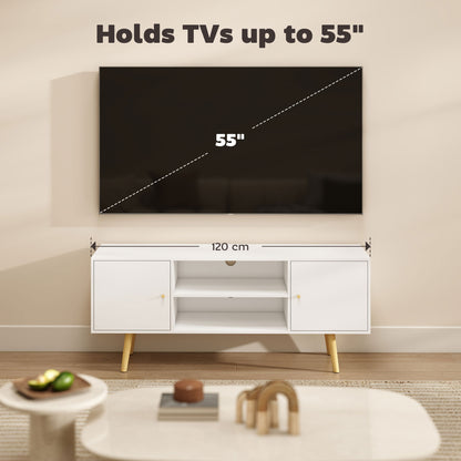 TV Stand Cabinet up to 55 Inches, TV Unit with Storage Shelves and Wood Legs for Living Room, Bedroom, White