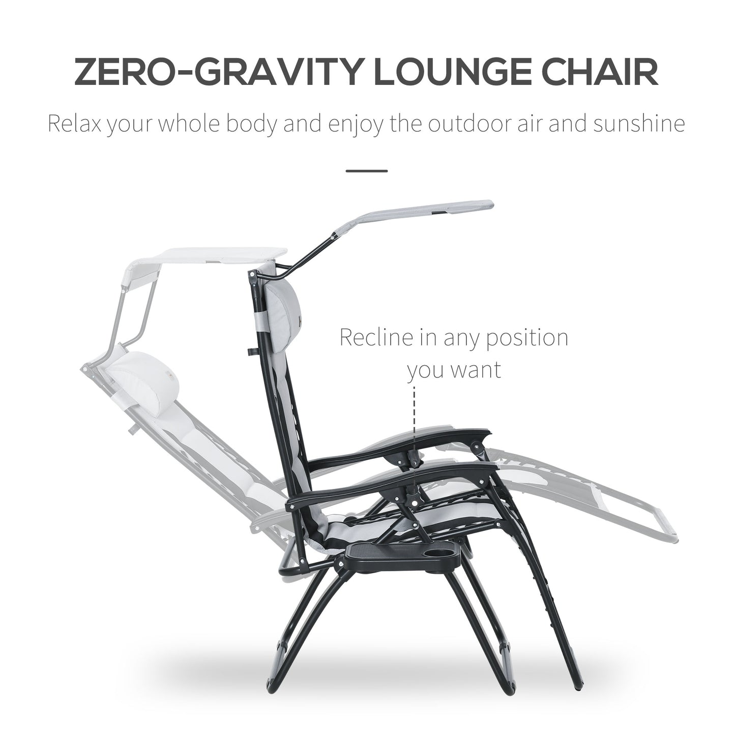 Zero Gravity Lounger Chair, Folding Reclining Patio Chair with Shade Cover, Padded Seat, Cup Holder