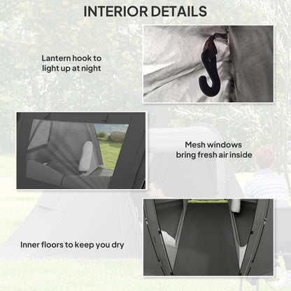 3 Man Camping Tent with Living Area and 2 Bedrooms, 3000mm Waterproof Family Tent with Sewn-in Groundsheet and bag