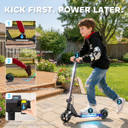 Folding Electric Scooter for Kids, with Dual Brakes, Front Suspension, LED Colourful Lights, Black