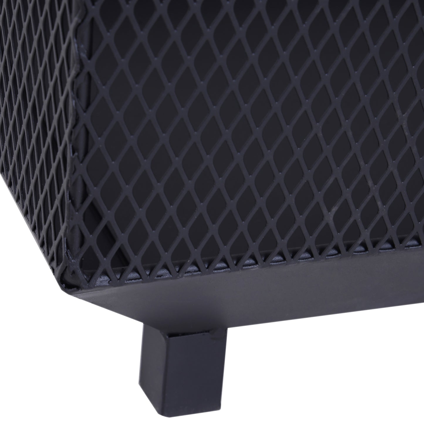 Metal Square Fire Pit Outdoor Mesh Firepit Brazier w/ Lid, Log Grate, Poker for Backyard, Camping, Bonfire