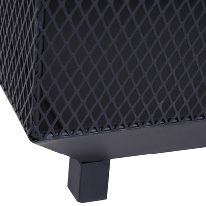 Metal Square Fire Pit Outdoor Mesh Firepit Brazier w/ Lid, Log Grate, Poker for Backyard, Camping, Bonfire