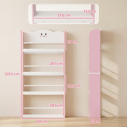 4 Tier Kids Bookshelf, Children Bookcase with Anti-Tip Kit, Toddler Space-Saving Bookcase for Kids Room, Playroom, Pink