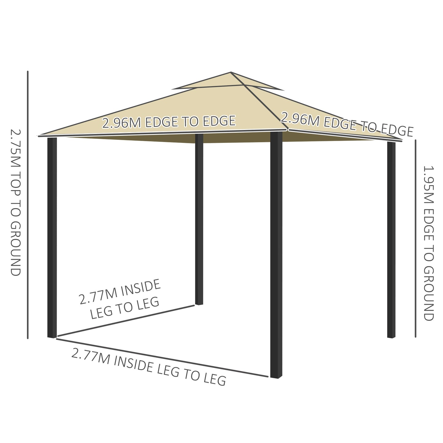 3 x 3(m) Patio Gazebo Canopy Garden Pavilion Tent Shelter with 2 Tier Water Repellent Roof, Mosquito Netting and Curtains