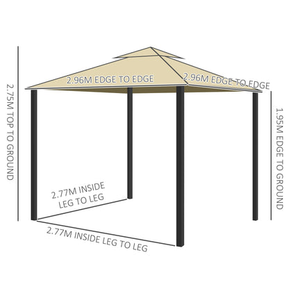 3 x 3(m) Patio Gazebo Canopy Garden Pavilion Tent Shelter with 2 Tier Water Repellent Roof, Mosquito Netting and Curtains