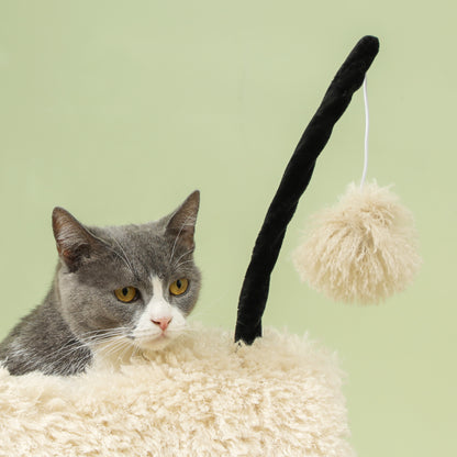 Cat Tree Sheep Design, 98 cm Multi-Level Cat Tower with Scratching Posts, Tunnel & Play Ball, Light Brown