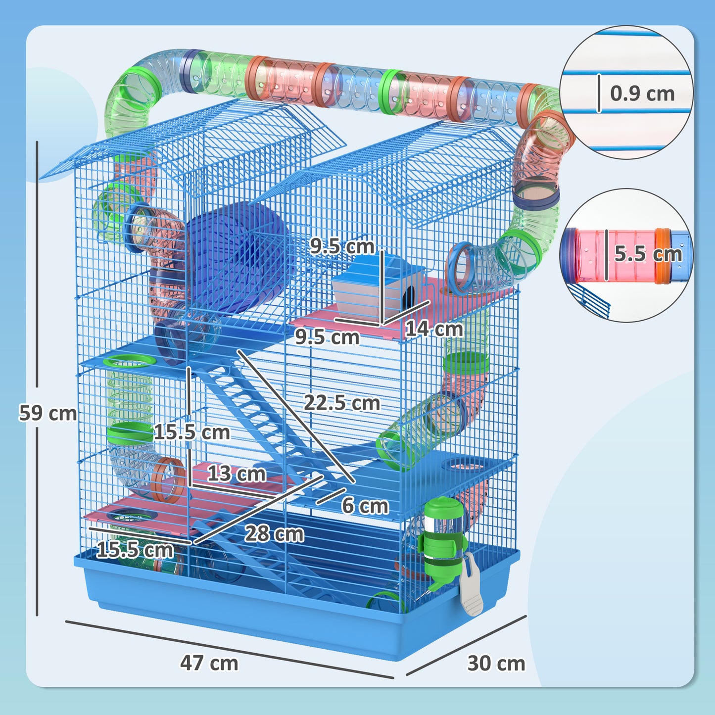 Hamster Cage, 5 Tier Carrier Habitat with Exercise Wheels Tunnel Tube Water Bottle Dishes House Ladder