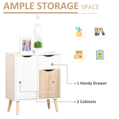 Sideboard Floor Cabinet Storage Cupboard with Drawer and Solid Wood Legs for Bedroom, Living Room, Entryway, Brown