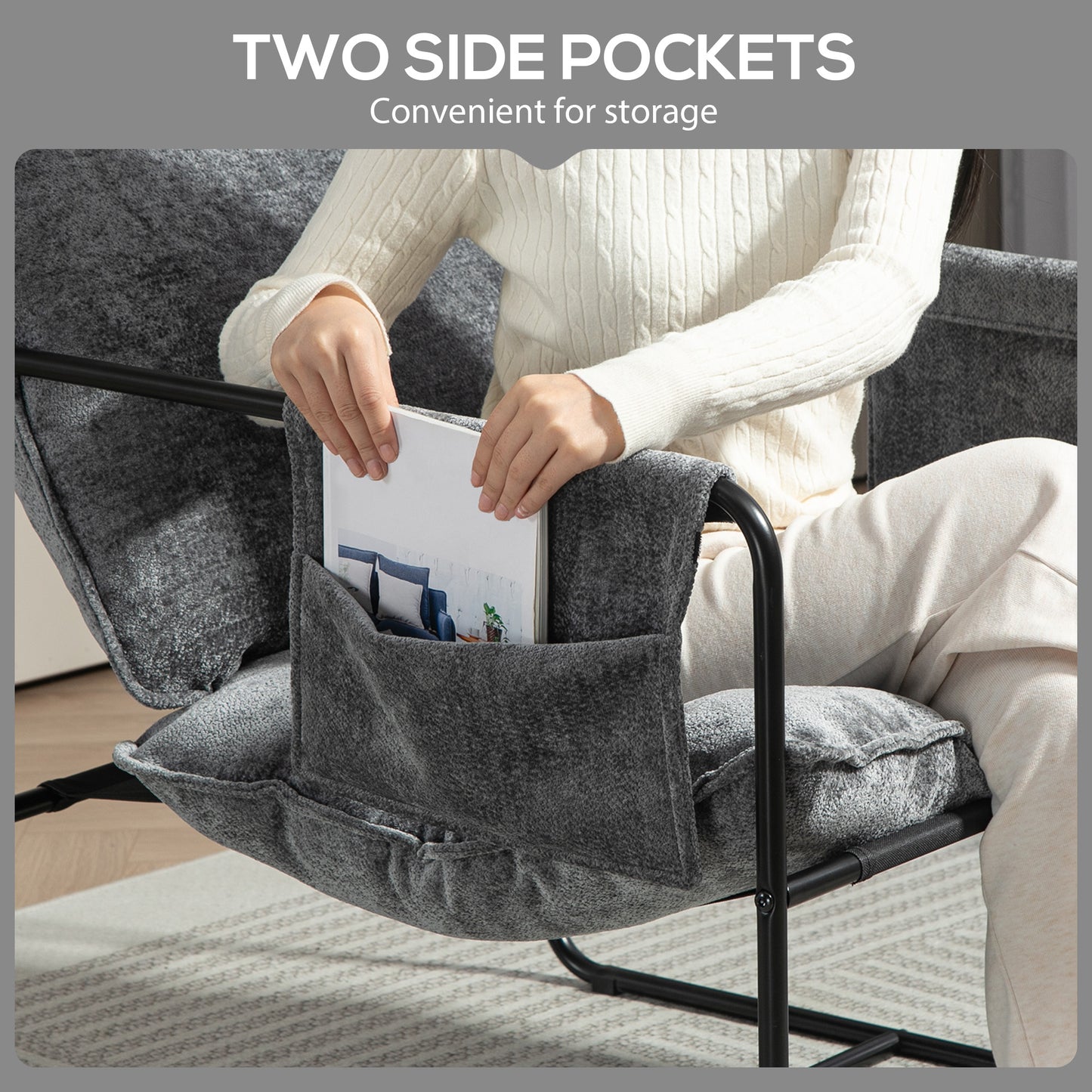 Minimal Padded Accent Chair, with Pockets - Grey