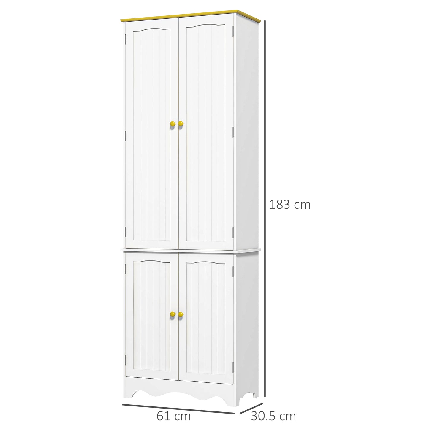 Freestanding 4-Door Kitchen Cupboard, Storage Cabinet Organizer with 4 Shelves, 183cm, White