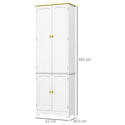 Freestanding 4-Door Kitchen Cupboard, Storage Cabinet Organizer with 4 Shelves, 183cm, White