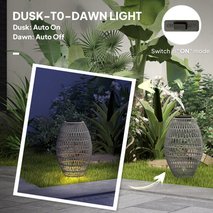 Rattan Solar Lamp, Garden Solar Lantern with Auto On/Off Light, IP44 Waterproof, Decorative Outdoor Rattan Lamp for Porch