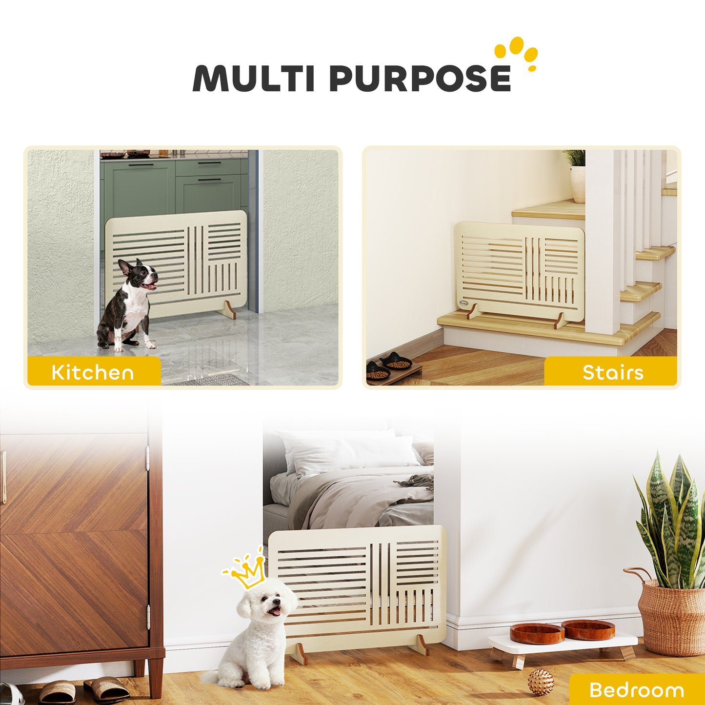 Freestanding Pet Gate, Portable Dog Barrier Gate with Feet for Small Breeds, 75 x 51 cm, Natural Wood