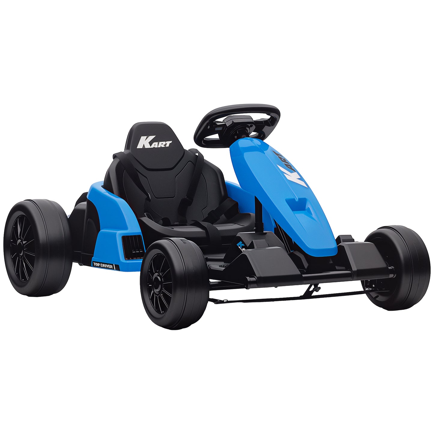 24V Electric Go Kart, Drift Kart with Adjustable Seat, Slow Start, 5-Point Harness, Music, for 6-12 Years, Blue