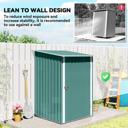 3.3 x 3.4ft Lean To Steel Garden Shed, with Locking Door - Green