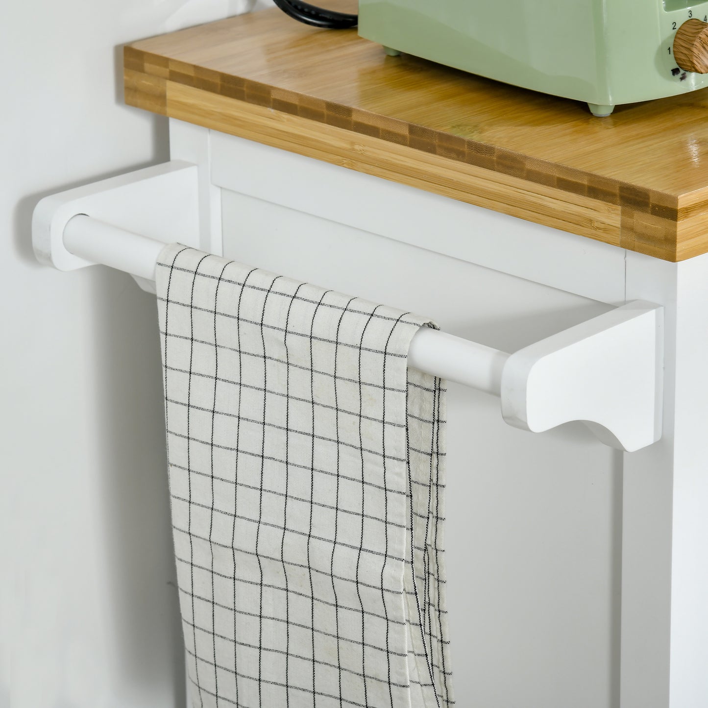 Kitchen Storage Trolley on Wheels with Bamboo Worktop, Rolling Kitchen Island Cart with Drawer and Towel Rack for Dining Room