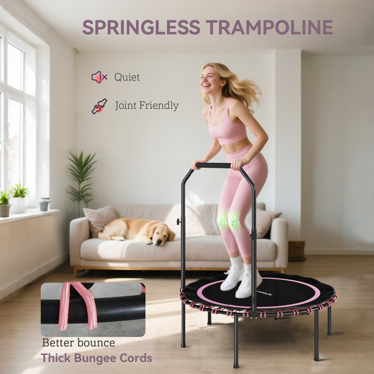 40" Foldable Fitness Trampoline Rebounder with Handle, Pink