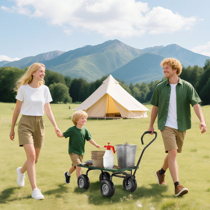 Garden Trolley Cart, Heavy Duty Garden Cart with Metal Frame, 10" Pneumatic Wheels, Rotating Handle, 150kg Capacity