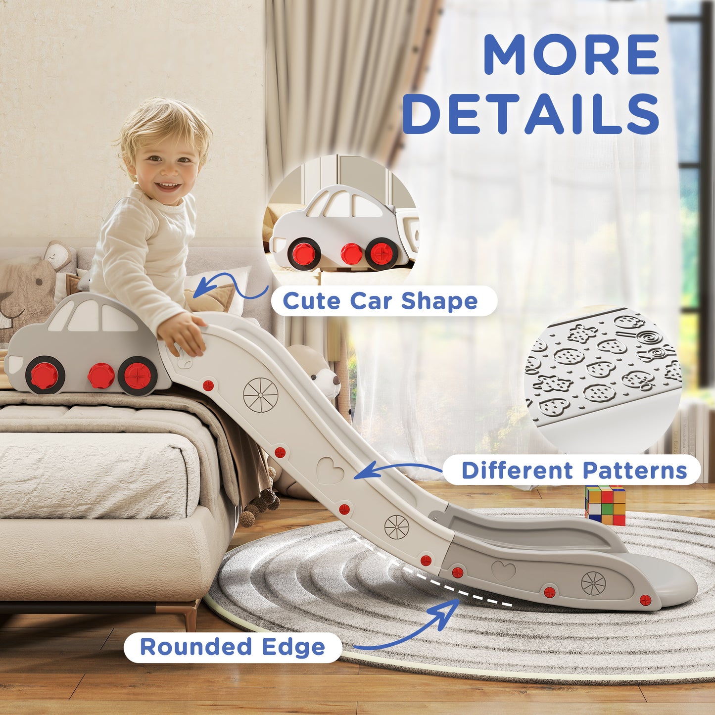 Kids Slide for Bed, Sofa, with Extended Length, Easy to assemble and Store, Grey