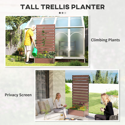 Raised Bed for Garden, Planter with Trellis for Climbing Plants, Vines, Planter Box with Drainage Gap, Light Brown