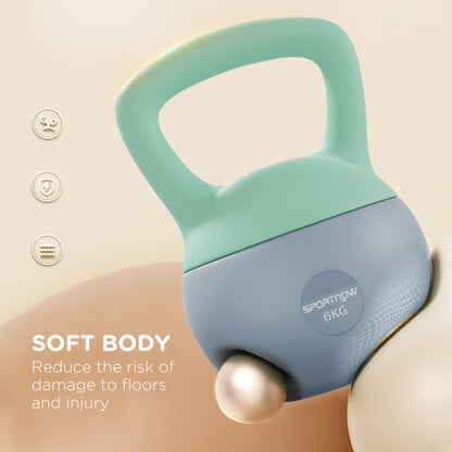 6KG Soft Kettlebell, Kettlebell with Non-Slip Handle for Home Gym, Weight Lifting, Strength Training, Green/Grey