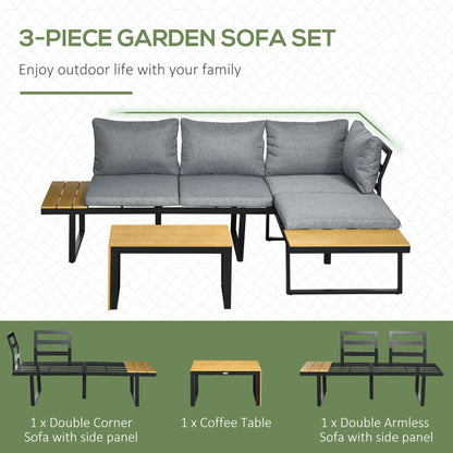3 Pieces Patio Furniture Set, Outdoor Garden Sofa Conversation Set w/ Padded Cushions