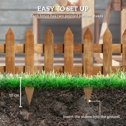 Pack of 12 Wooden Border Fences, Garden Fixed Picket Fence for Lawn Edging, Flowerbed, 60L x 1D x 34H cm, Brown