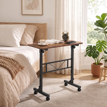 Overbed Table Adjustable Height Sofa Side Table with Wheels 80 x 40 cm Rustic Brown Black