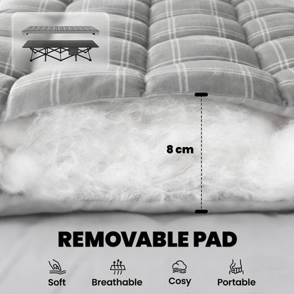 Camping Cot with Soft Pad, 80cm Extra Wide Folding Cots with Side Pocket and Carry Bag, Grey