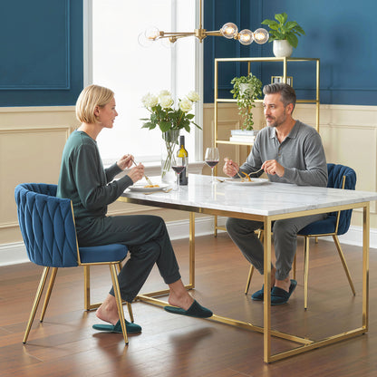 Velvet-Feel Dining Chairs Set of 2, Modern Upholstered Armchair with Knot Design and Golden Metal Legs