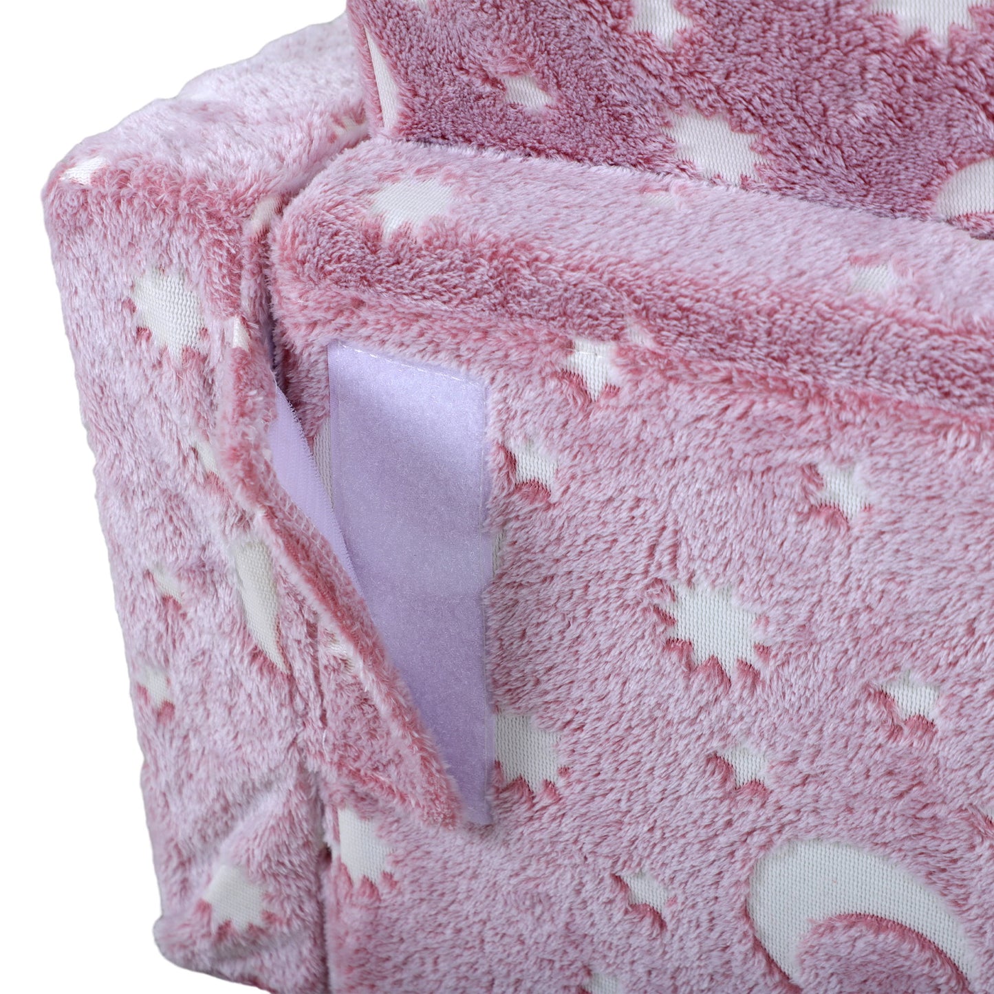 2 in 1 Kids Folding Bed Armchair with Glow in The Dark Cosmic Design, Washable Cushion and Cover, Pink