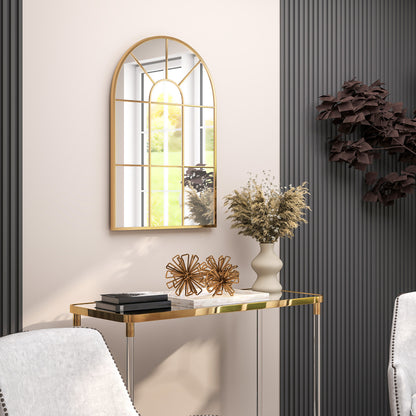 90 X 61cm Arched Grid Mirror - Gold Tone