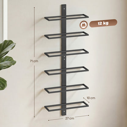 Wall Mounted Wine Rack, 6 Tier Metal Wine Display Rack, Storage Holder for Kitchen, Black