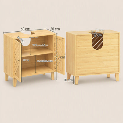 Bamboo Bathroom Under Sink Cabinet with Adjustable Shelf for Basin without Pedestal - Natural
