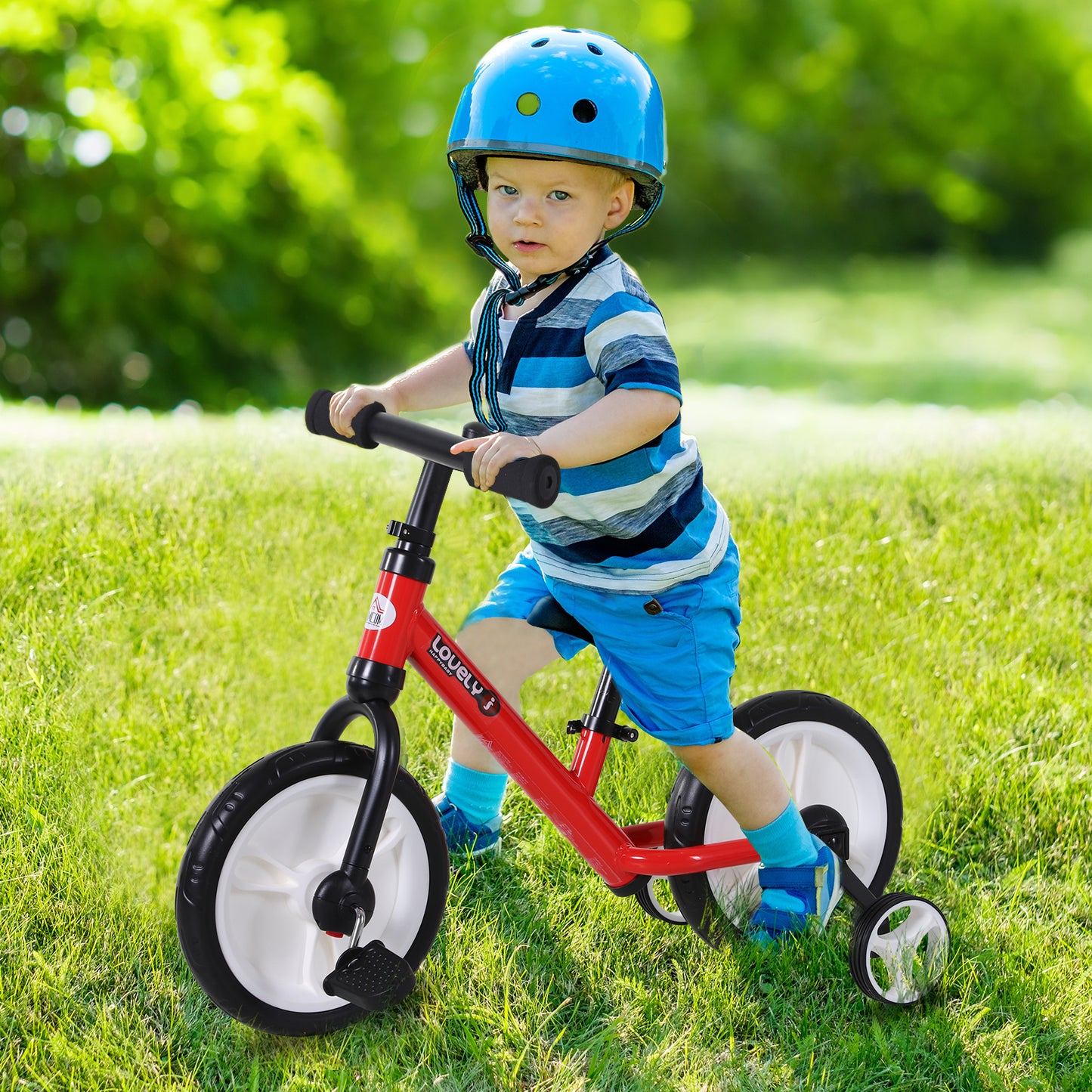 11 Inch Kids Balance Bike Training Pedal Bicycle W/ Removable Stabilizers EVA Tyres Adjustable Seat Height 2 to 5 Years Gift