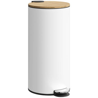 Kitchen Bin, 30 Litre Pedal Rubbish Bin with Removable Bucket, White and Natural