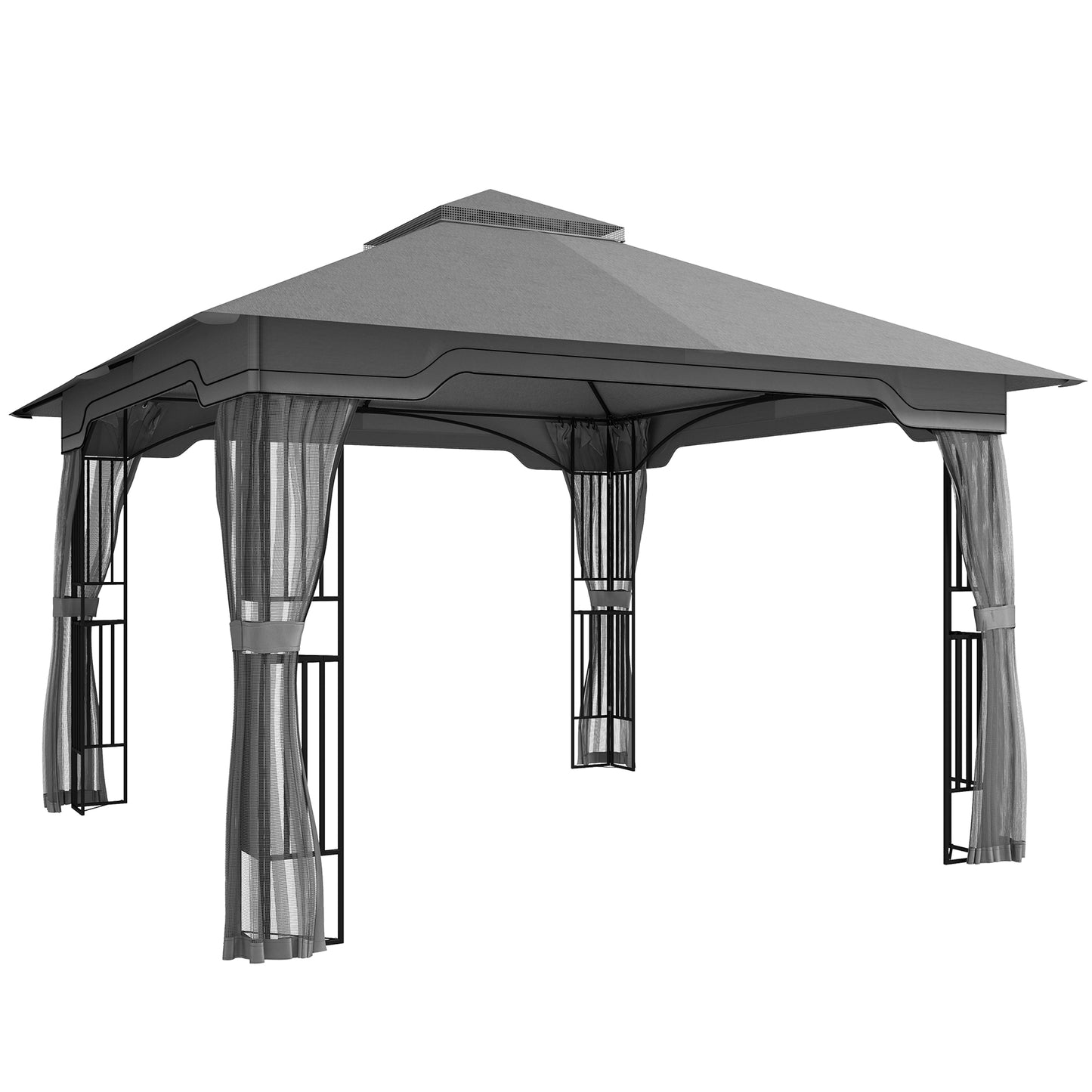 3.3 x 3.3 m Outdoor Garden Gazebo with Post Shelves, UPF50+ Patio Permanent Pavilion with Hook, Dark Grey