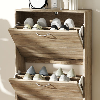 12-Shoe Flip Drawer Storage Cabinet - Brown Wood-Effect