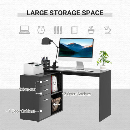 L Shaped Computer Desk, Reversible Home Office Desk with Drawers, File Cabinet and Storage Shelves, Study Table
