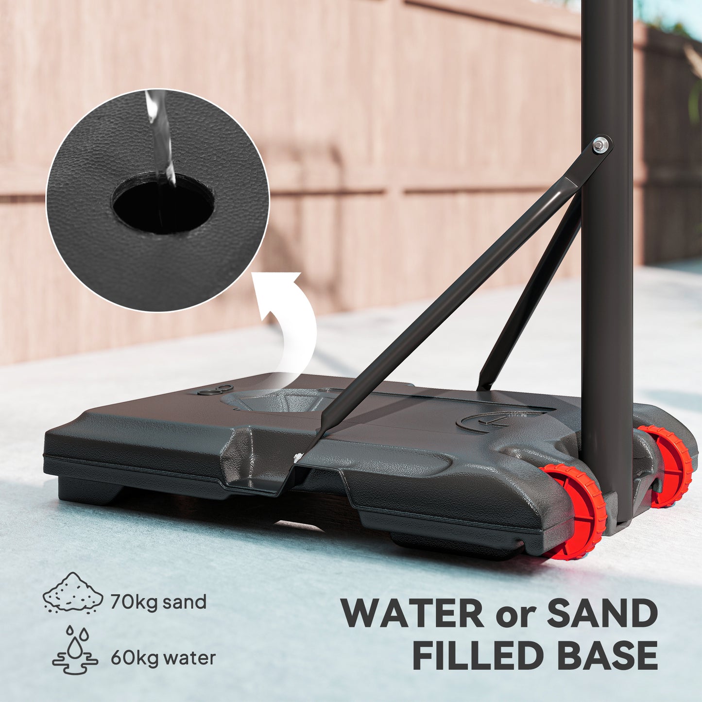 Height Adjustable Basketball Hoop and Stand with Firm Backboard and Weighted Base, Portable on Wheels, Red