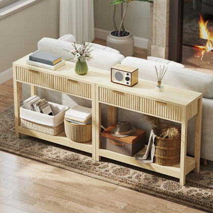 Modern Console Table with Fluted Panel Drawers, Narrow Hallway Table with Shelf for Entryway, Living Room, 90 x 30 x 76 cm