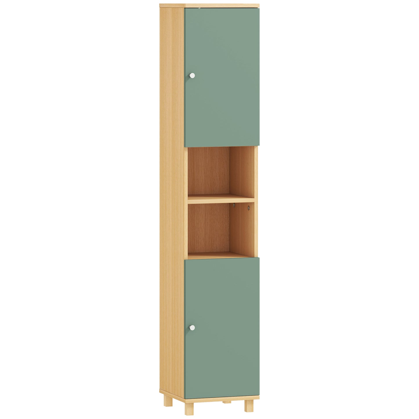 Bathroom Cabinet with Adjustable Shelves and Open Shelves - Green