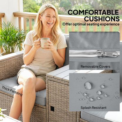 5 Piece Rattan Garden Furniture Set with Storage Table, Footstools, Cushions, Dark Grey