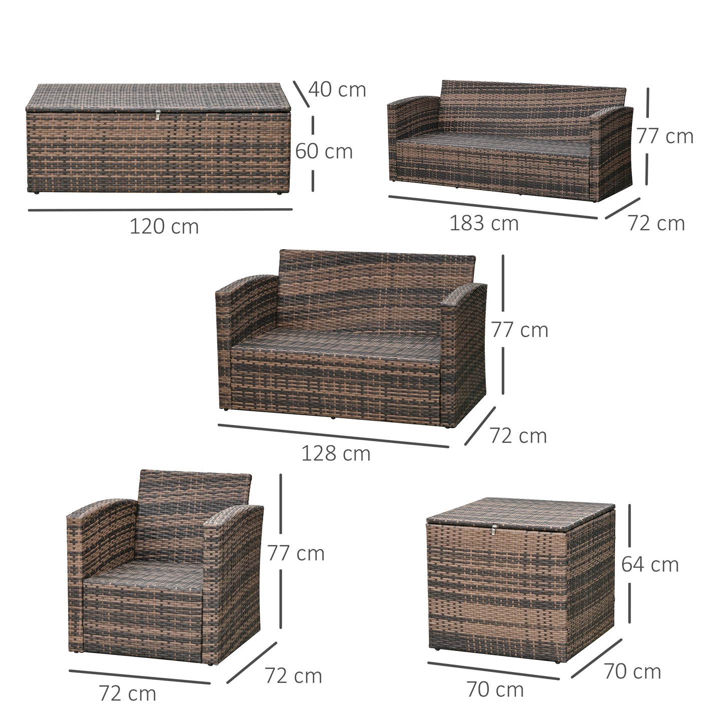 6 Pieces Rattan Garden Furniture Set, 7 Seater Wicker Outdoor Furniture Set with Storage Tea Table & Side Table