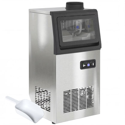 Commercial Ice Maker Machine, 45kg/24H Stainless Steel Under Counter or Freestanding Ice Machine, Silver