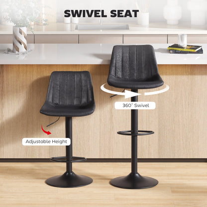 Set of 2 Leathaire Tub Bar Stools - Black