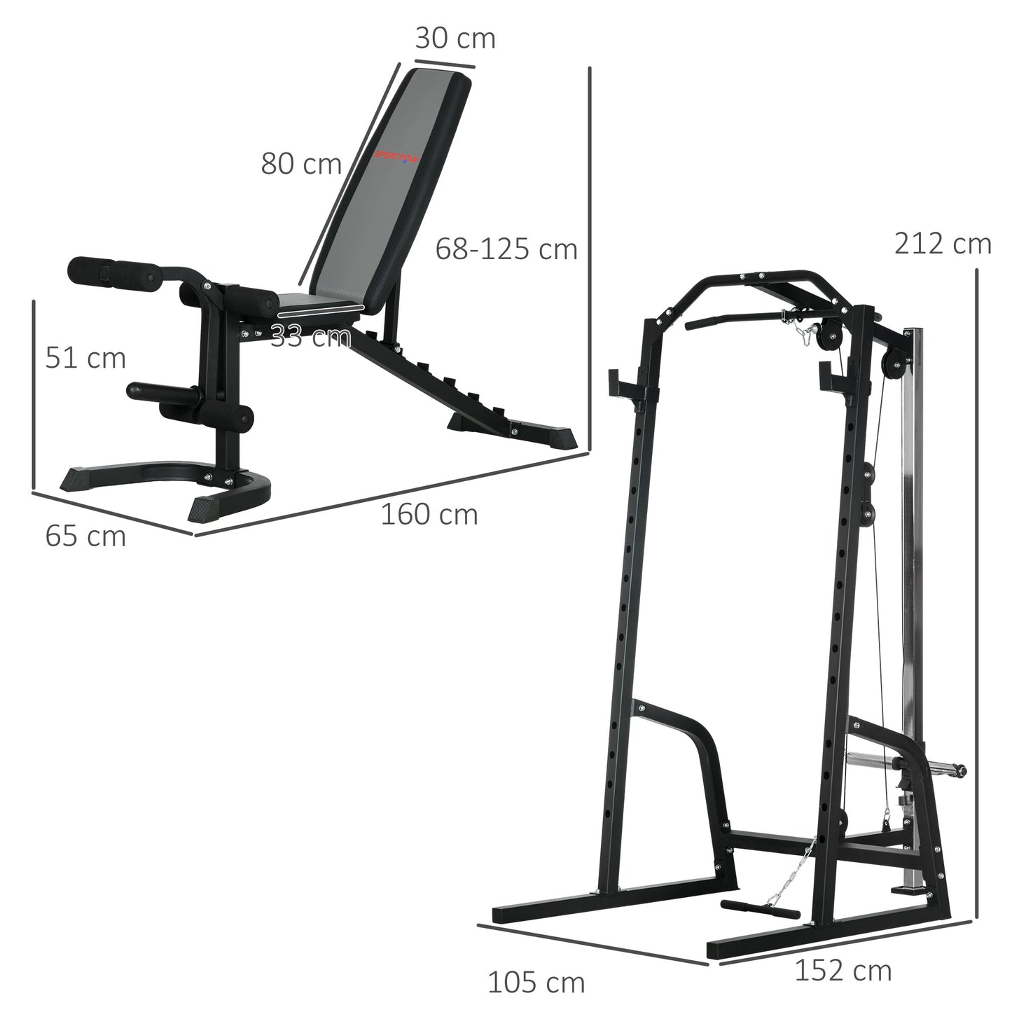 Smith Machine & Cable Pulley System with Adjustable Weight Bench, Multifunction Home Gym Power Rack