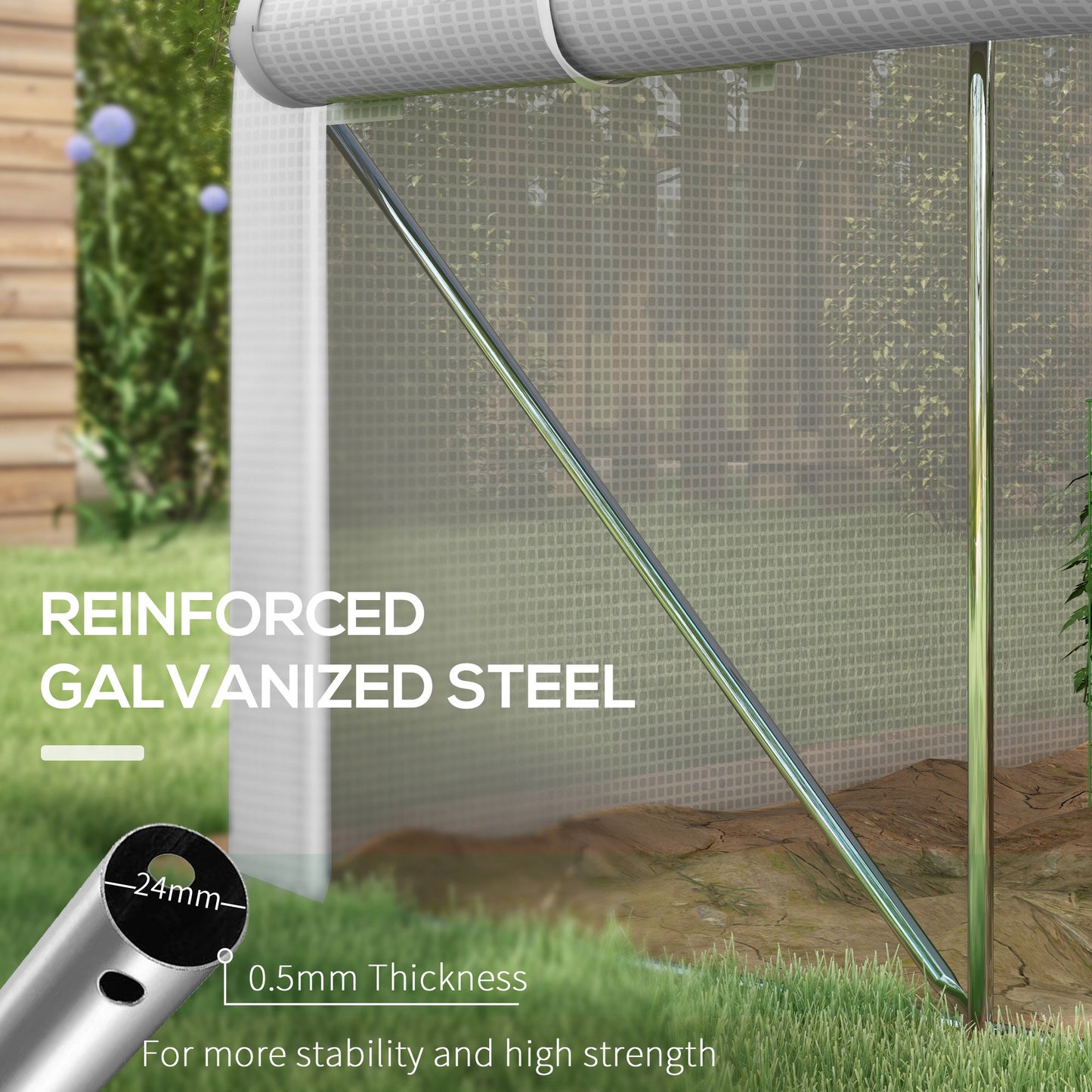 3 x 2(m) Walk-in Polytunnel Greenhouse, Zipped Roll Up Sidewalls, Mesh Door, 6 Mesh Windows