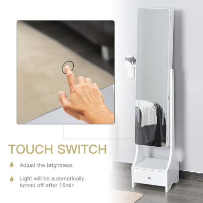 Jewellery Cabinet, Full Length Mirror with Storage, Free Standing Mirror with LED Lights, Hooks